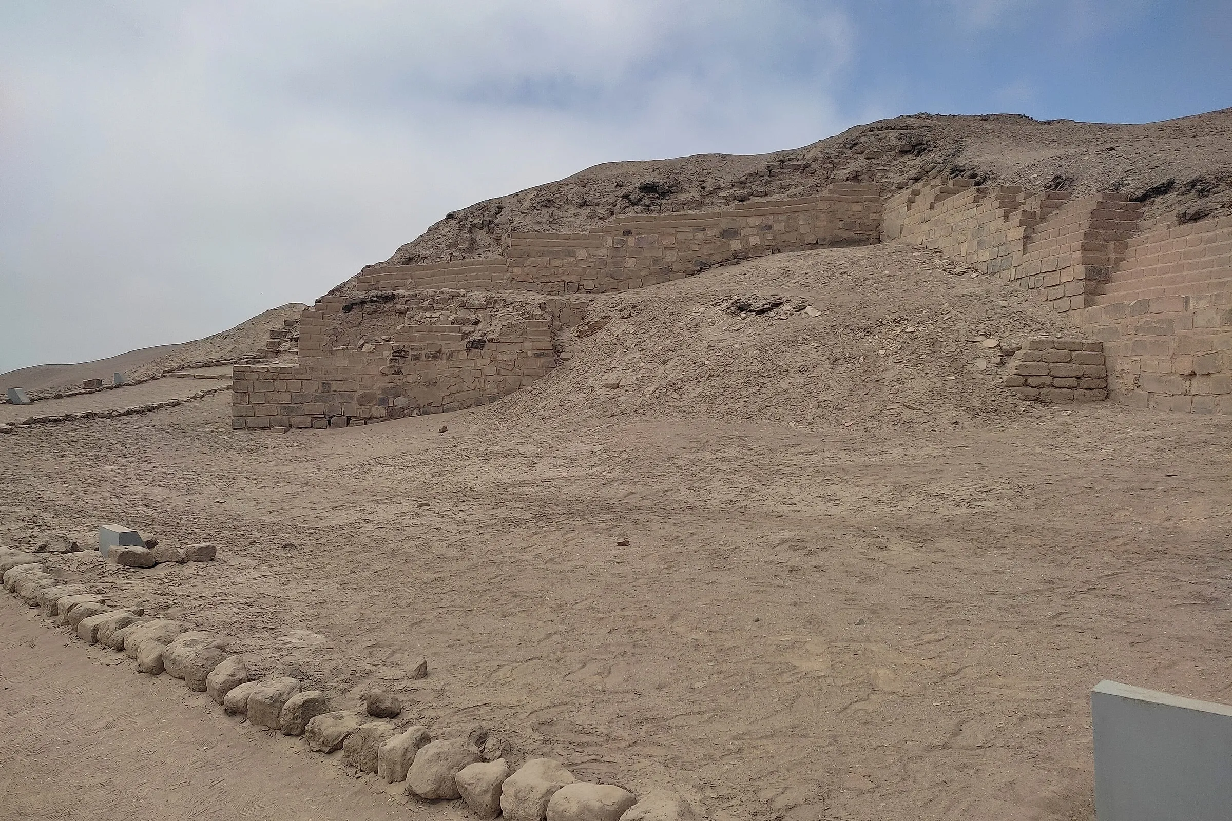 The terraces of the Inca Temple of the Sun on the desert hill at Pachacamac, south of Lima